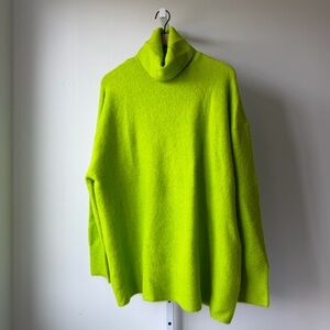 Zara Neon Green Wool Blend Turtleneck Sweater